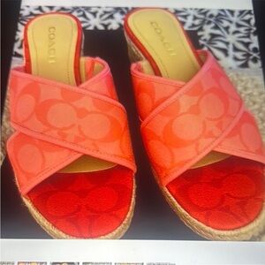 Coach Women's Orange and Red Espadrille Sandals
